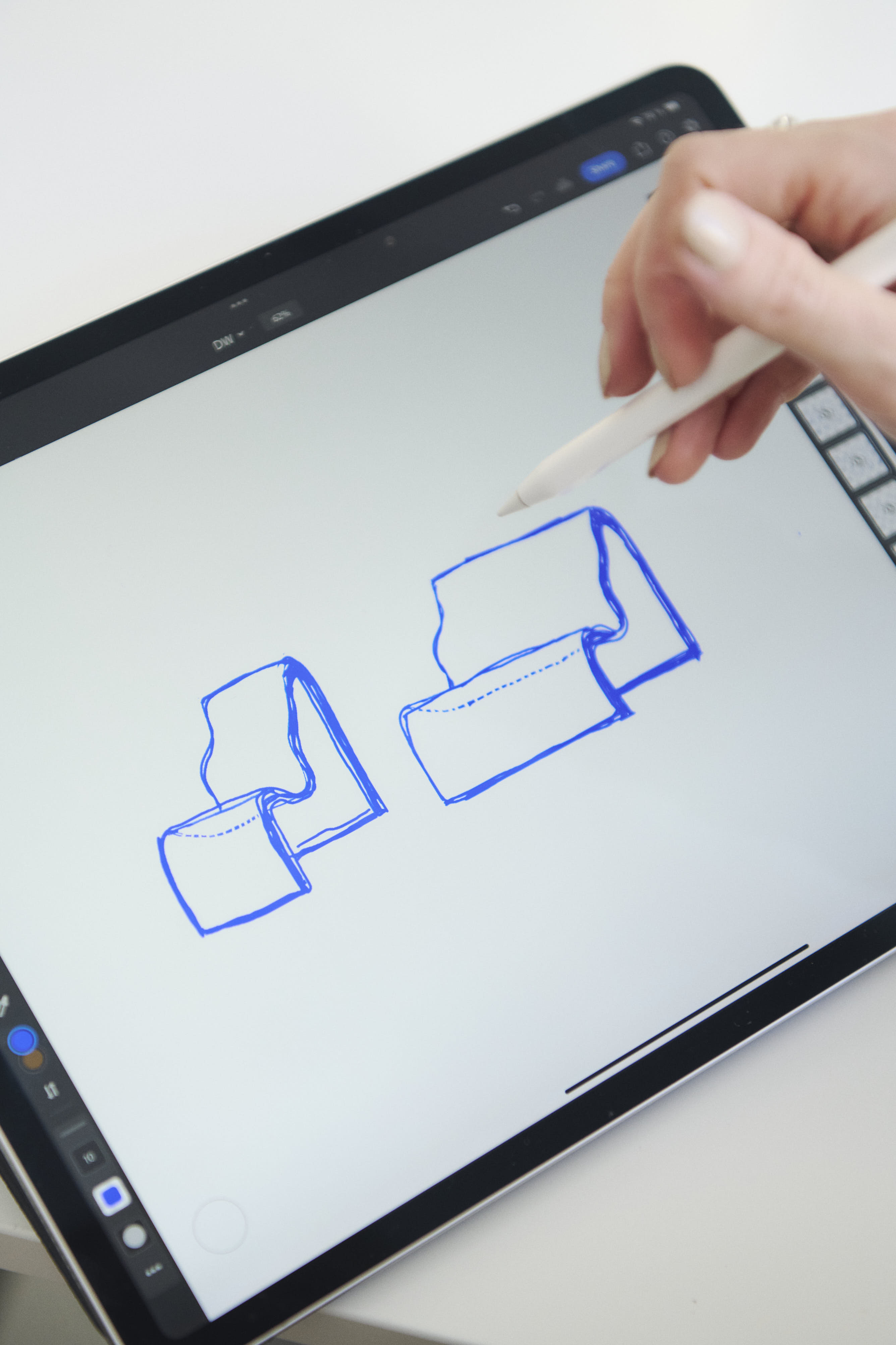 A digital sketch of the Dream View Bench in progress, showing the exploration of form and proportion.