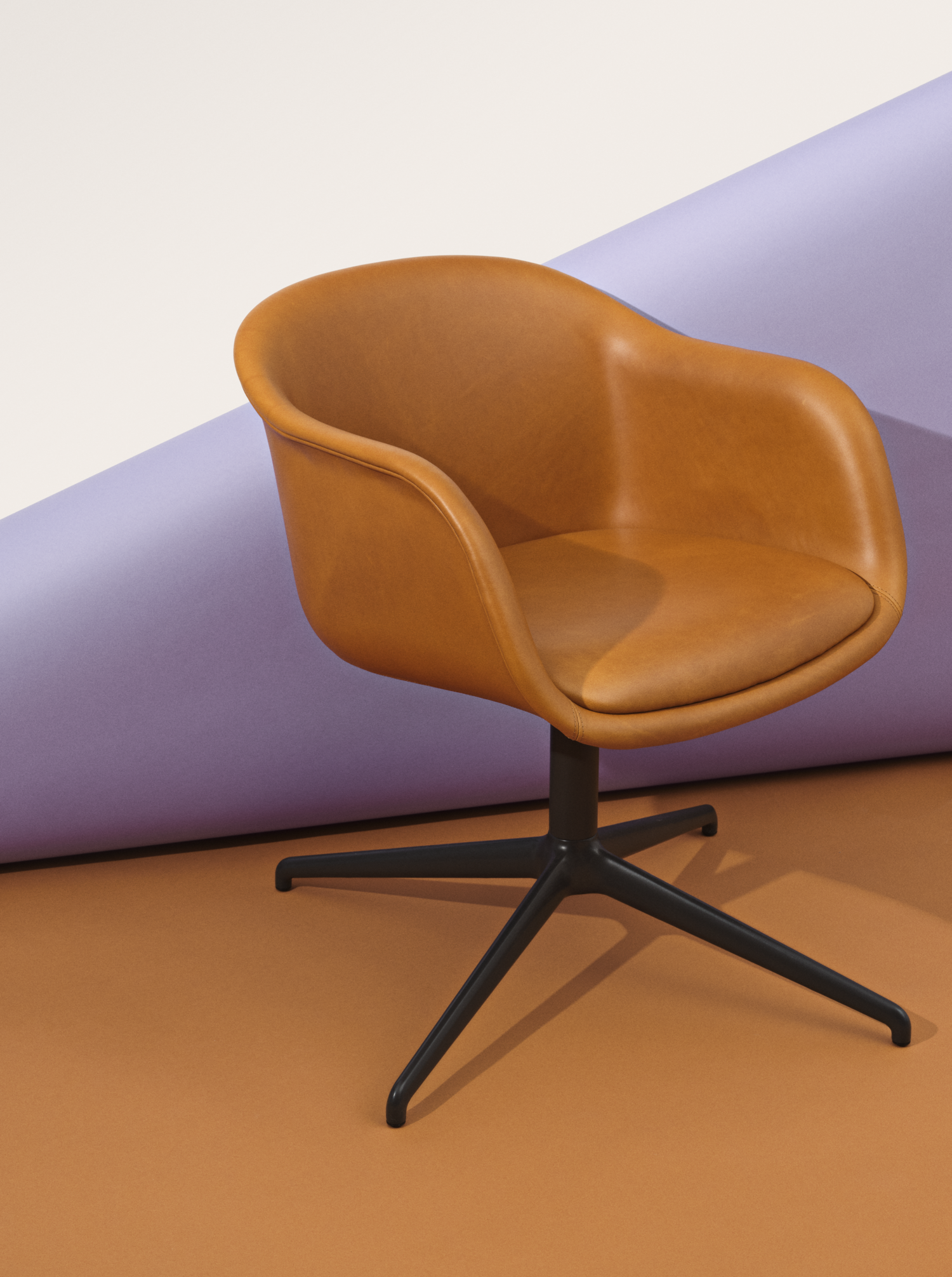 Fiber Conference Armchair w. Swivel Base in Cognac Refine Leather Concept Image 